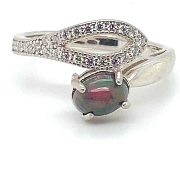 Black Opal 1.22ct Platinum Finish Solid 925 Sterling Silver Ring - Picture 3 of 7